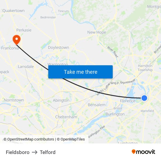 Fieldsboro to Telford map