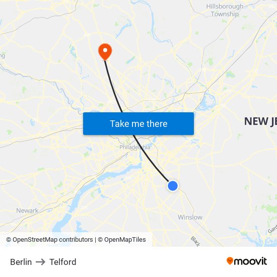 Berlin to Telford map