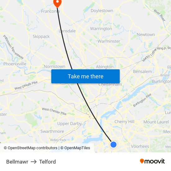 Bellmawr to Telford map