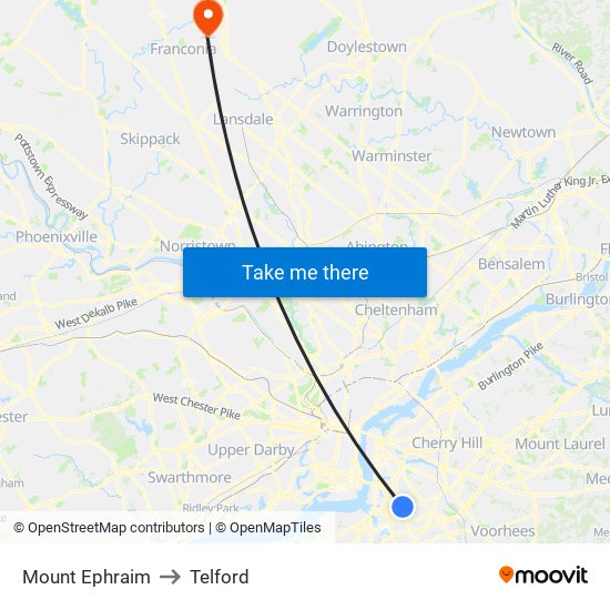 Mount Ephraim to Telford map