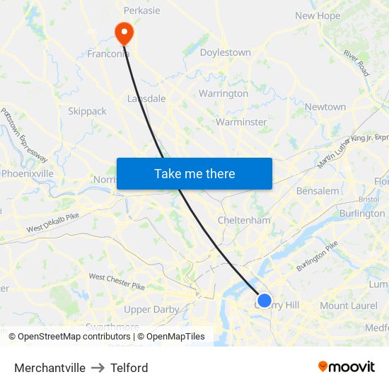 Merchantville to Telford map