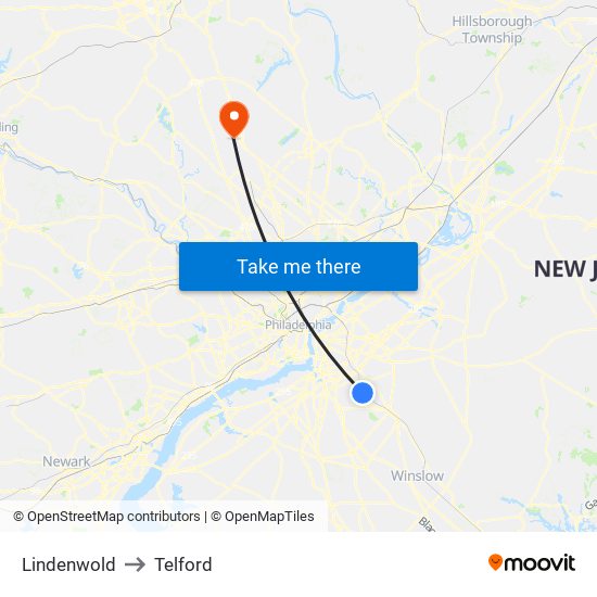 Lindenwold to Telford map