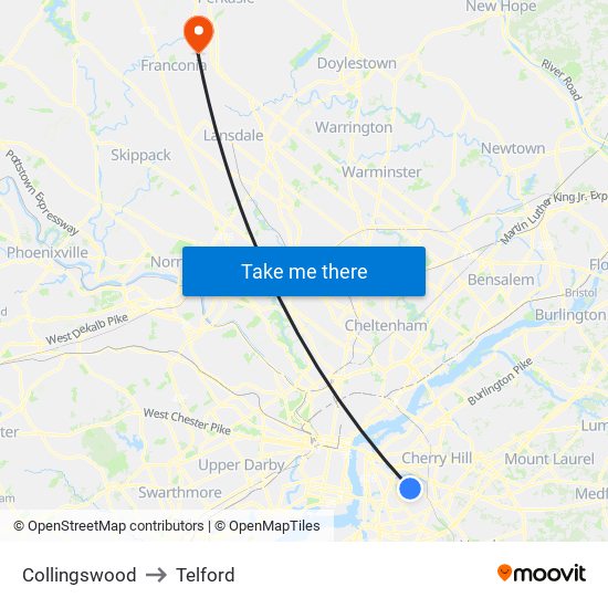 Collingswood to Telford map