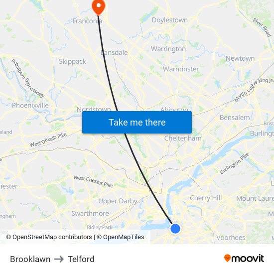 Brooklawn to Telford map