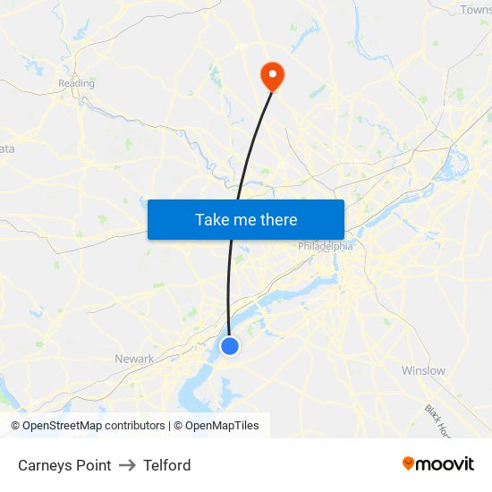 Carneys Point to Telford map