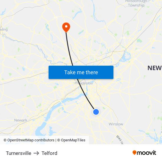 Turnersville to Telford map