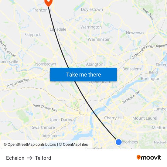 Echelon to Telford map