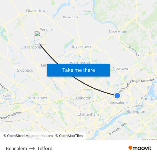 Bensalem to Telford map