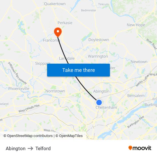 Abington to Telford map