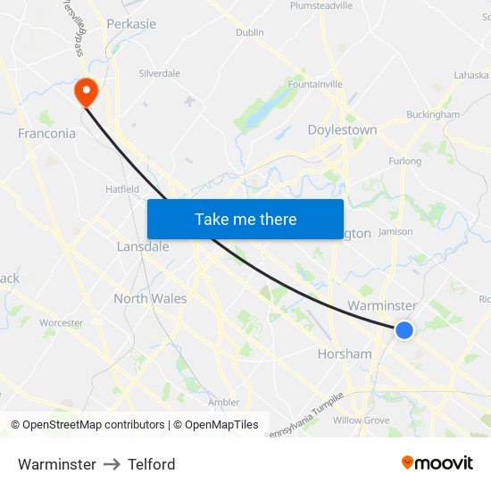 Warminster to Telford map