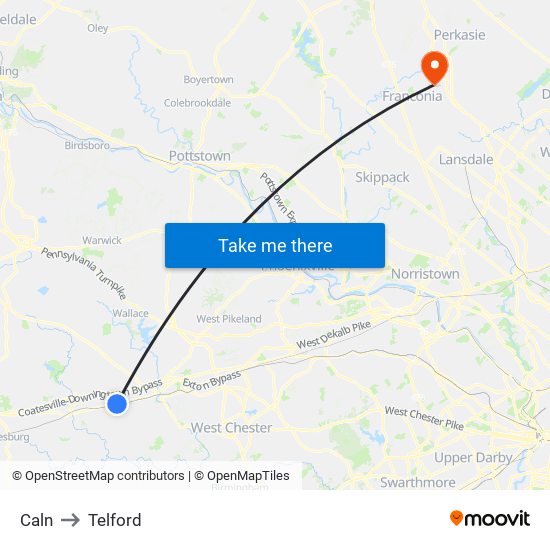 Caln to Telford map