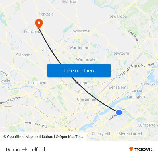 Delran to Telford map