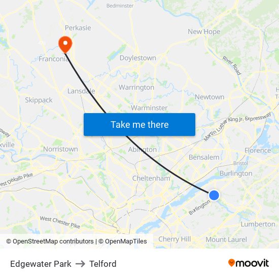 Edgewater Park to Telford map