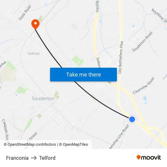 Franconia to Telford map