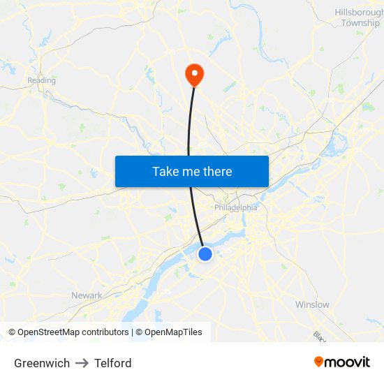 Greenwich to Telford map