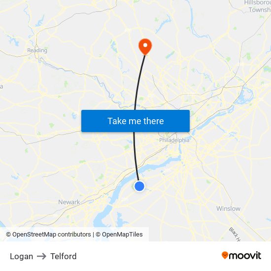 Logan to Telford map