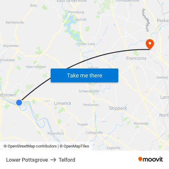 Lower Pottsgrove to Telford map