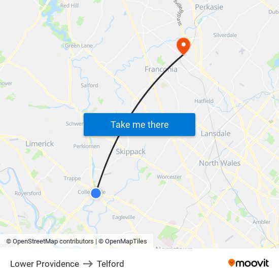 Lower Providence to Telford map