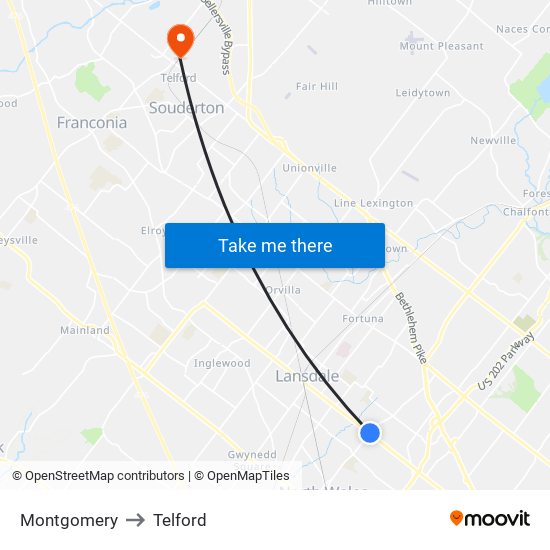 Montgomery to Telford map