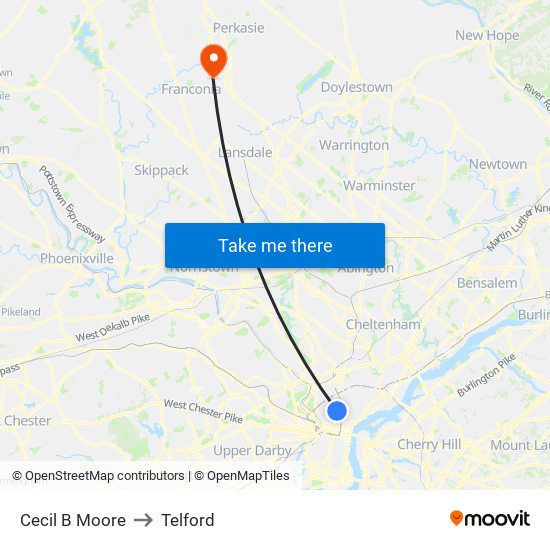 Cecil B Moore to Telford map