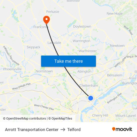 Arrott Transportation Center to Telford map