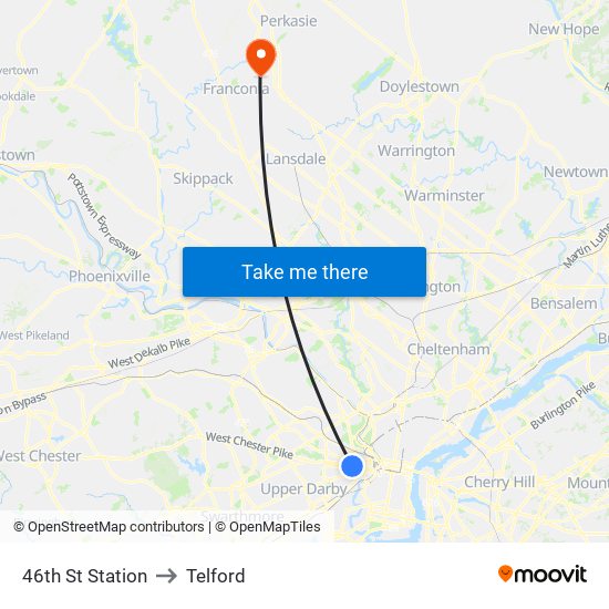 46th St Station to Telford map