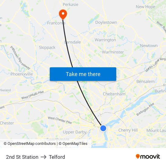 2nd St Station to Telford map