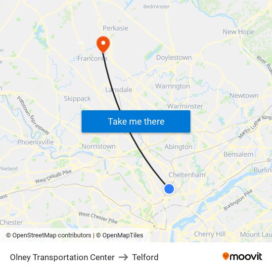 Olney Transportation Center to Telford map