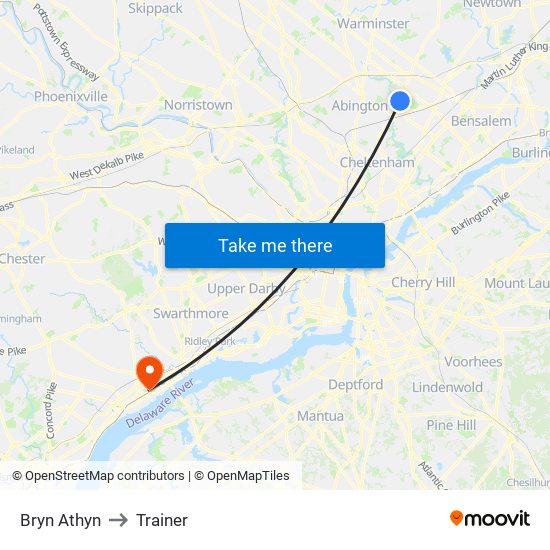 Bryn Athyn to Trainer map