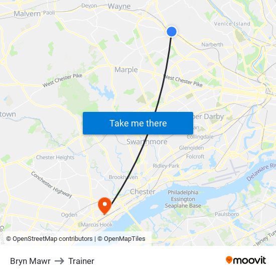 Bryn Mawr to Trainer map