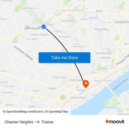 Chester Heights to Trainer map