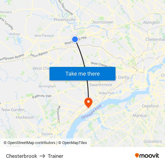 Chesterbrook to Trainer map