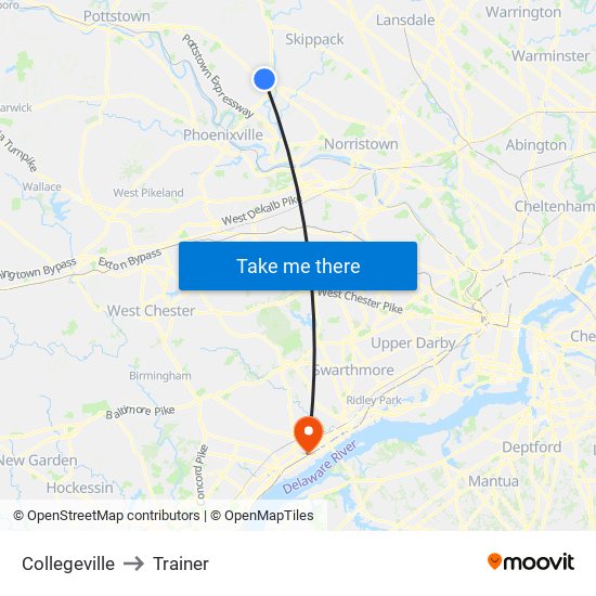 Collegeville to Trainer map