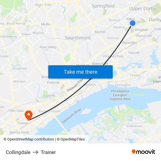 Collingdale to Trainer map