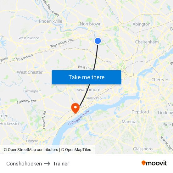 Conshohocken to Trainer map