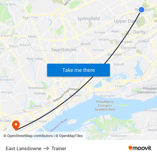 East Lansdowne to Trainer map