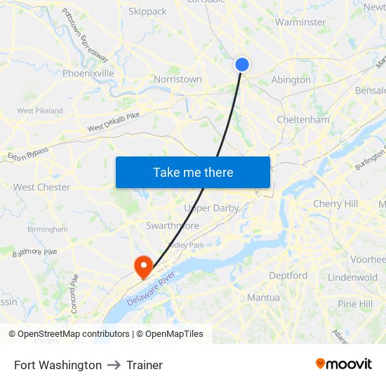 Fort Washington to Trainer map