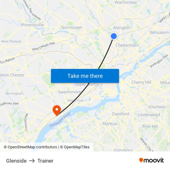 Glenside to Trainer map