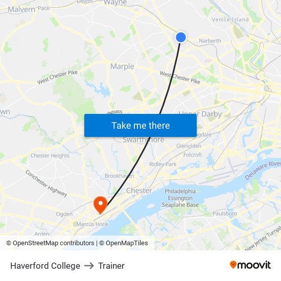 Haverford College to Trainer map
