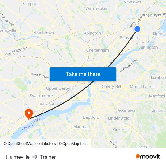 Hulmeville to Trainer map