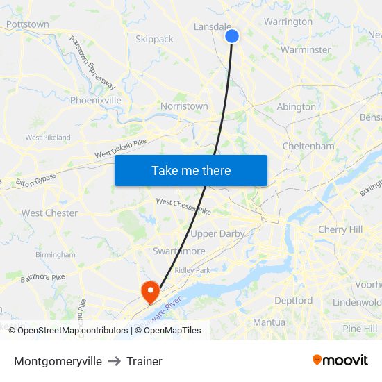 Montgomeryville to Trainer map