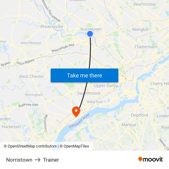Norristown to Trainer map