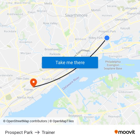 Prospect Park to Trainer map