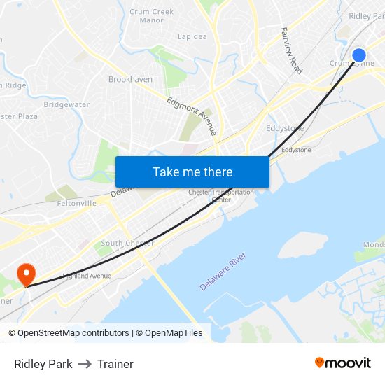 Ridley Park to Trainer map