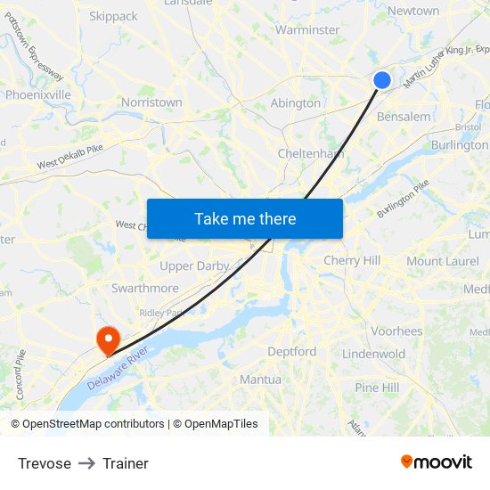 Trevose to Trainer map