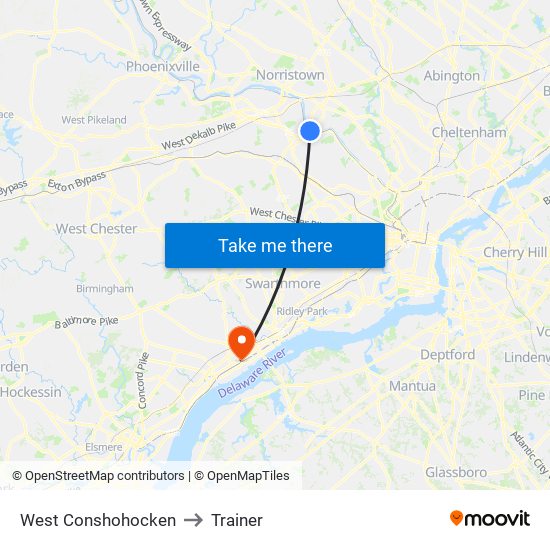 West Conshohocken to Trainer map