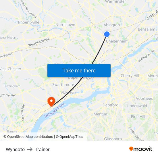 Wyncote to Trainer map
