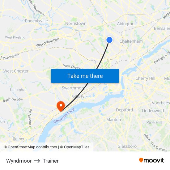 Wyndmoor to Trainer map