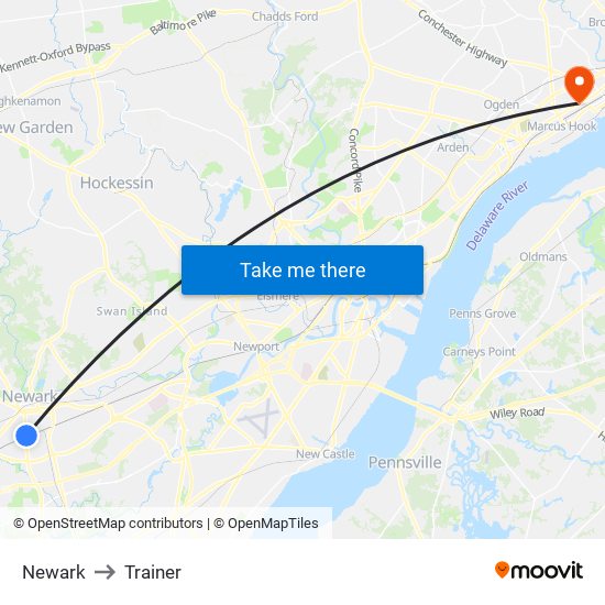 Newark to Trainer map