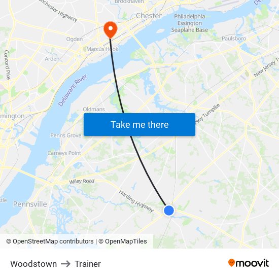 Woodstown to Trainer map